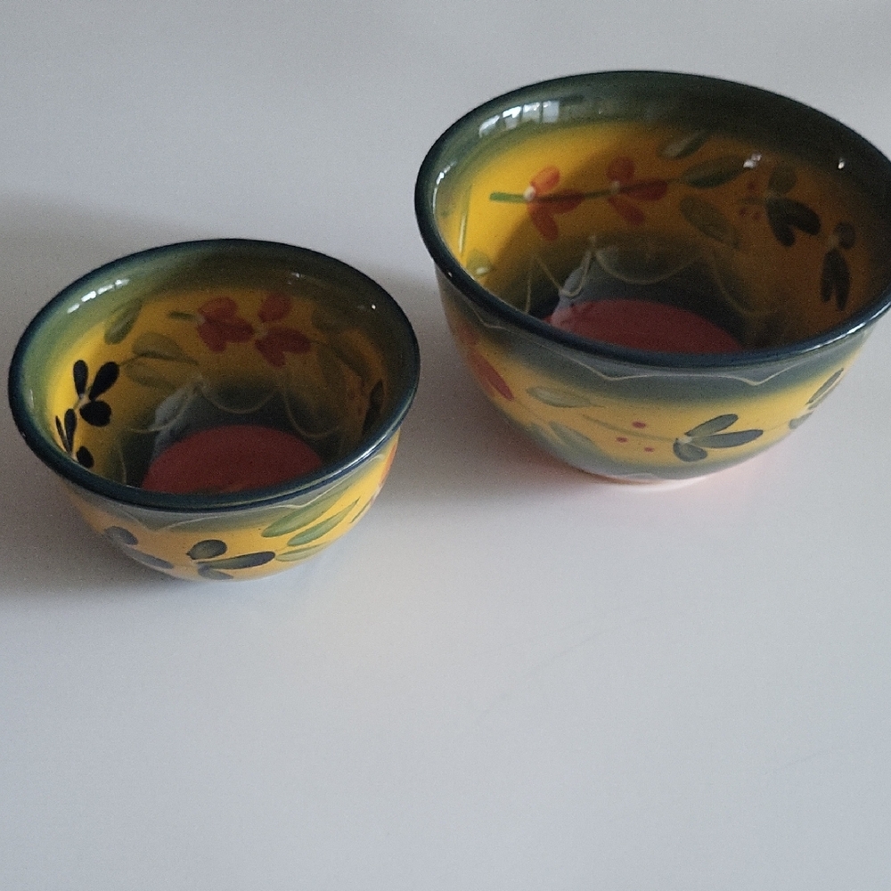 Hand-Painted Floral Bowls - Yellow and Green